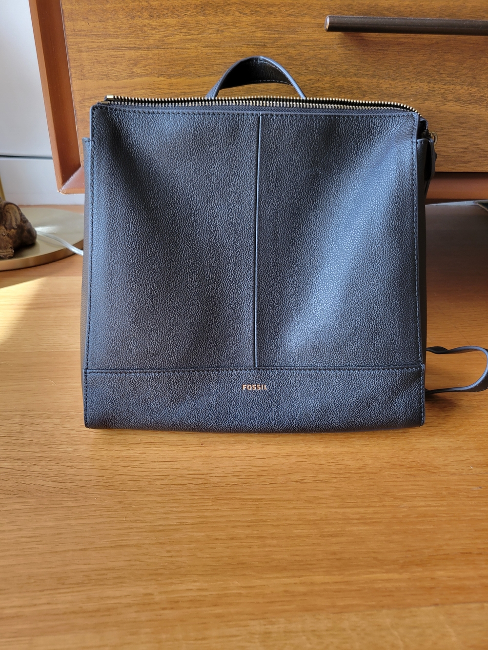 Fossil Black Leather Backpack with Gold Accent - Picture 5 of 7
